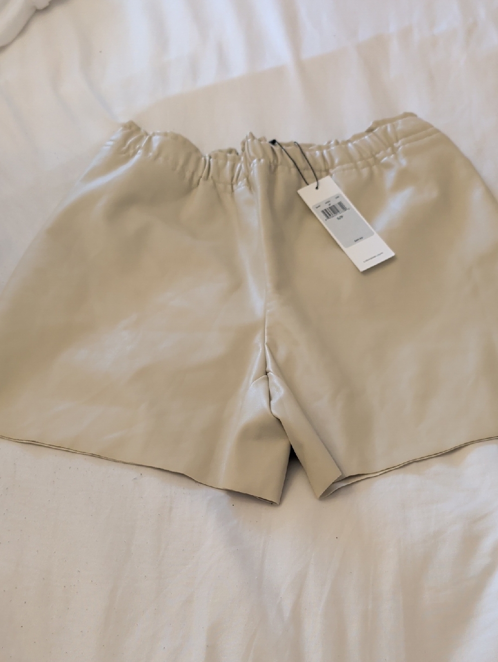 Calvin Klein Cream High-Waist Faux Leather Shorts